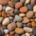 assorted colors and sized rough gravel, rocks and sand, shimmery laying out on a smooth su