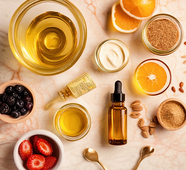 oils, vitamins, and super foods on a countertop