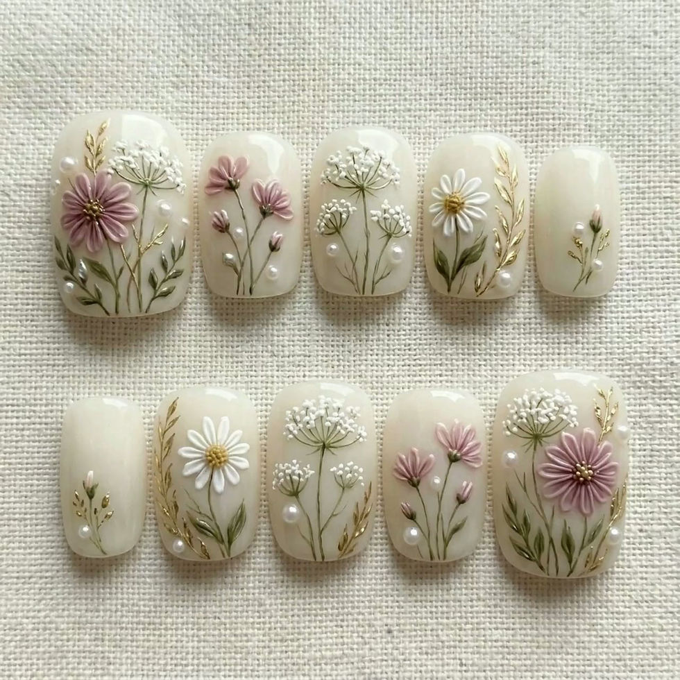 Thumbnail: 3D Wildflower Press On Toes | Cream Gold Pearl Bridal Pedicure
