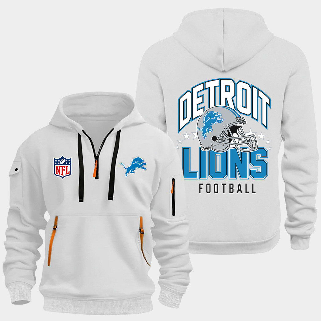 Detroit Lions White Quarter Zip Hoodie