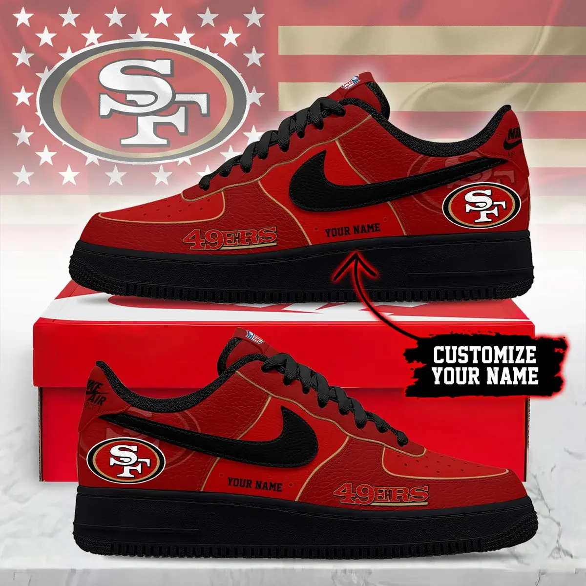 San Francisco 49ers Premium NFL Custom Custom Air Force 1 Sneakers