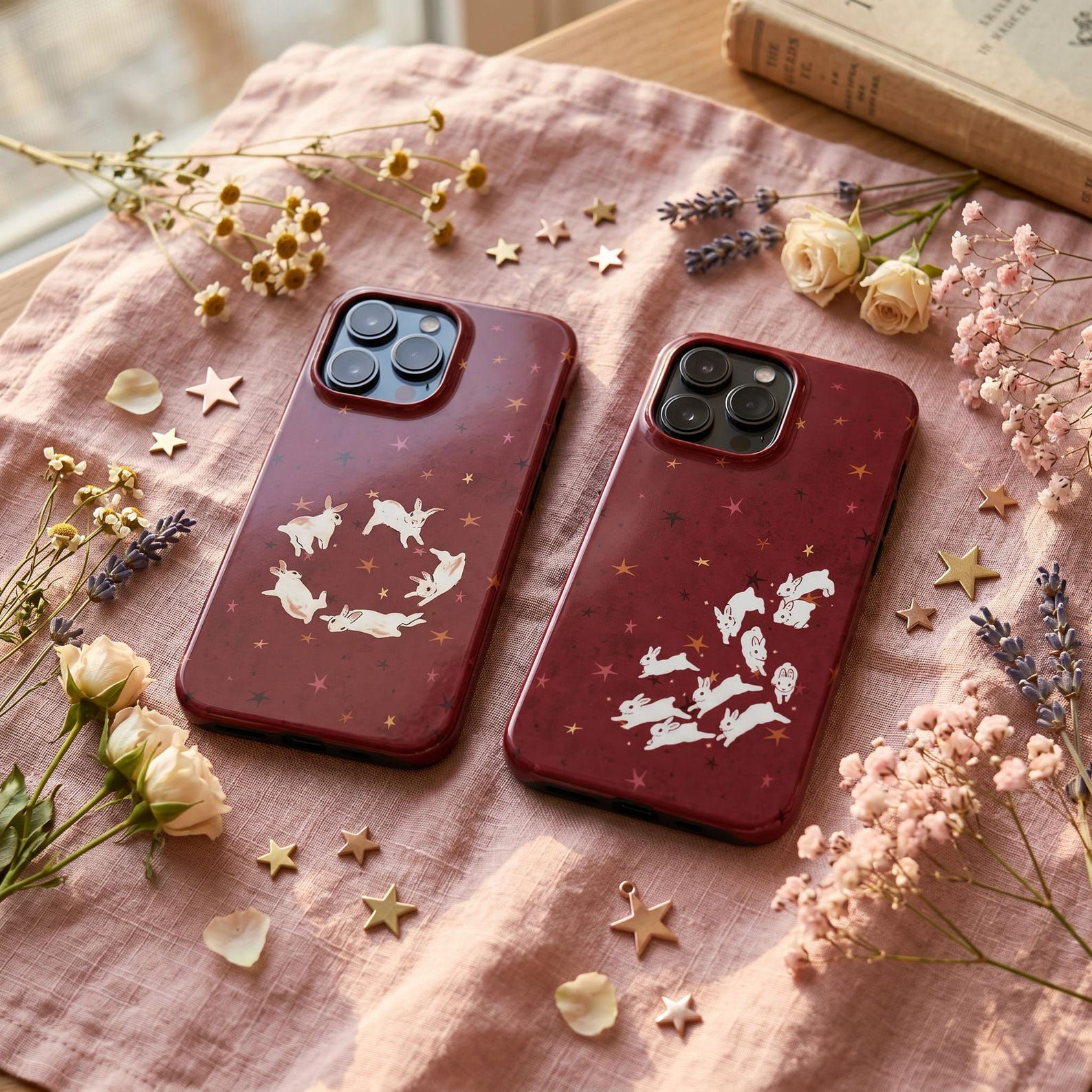 Starry Bunny Phone Case, Celestial Rabbit Pro Cover, Cute Witchy Moon Phase Toug