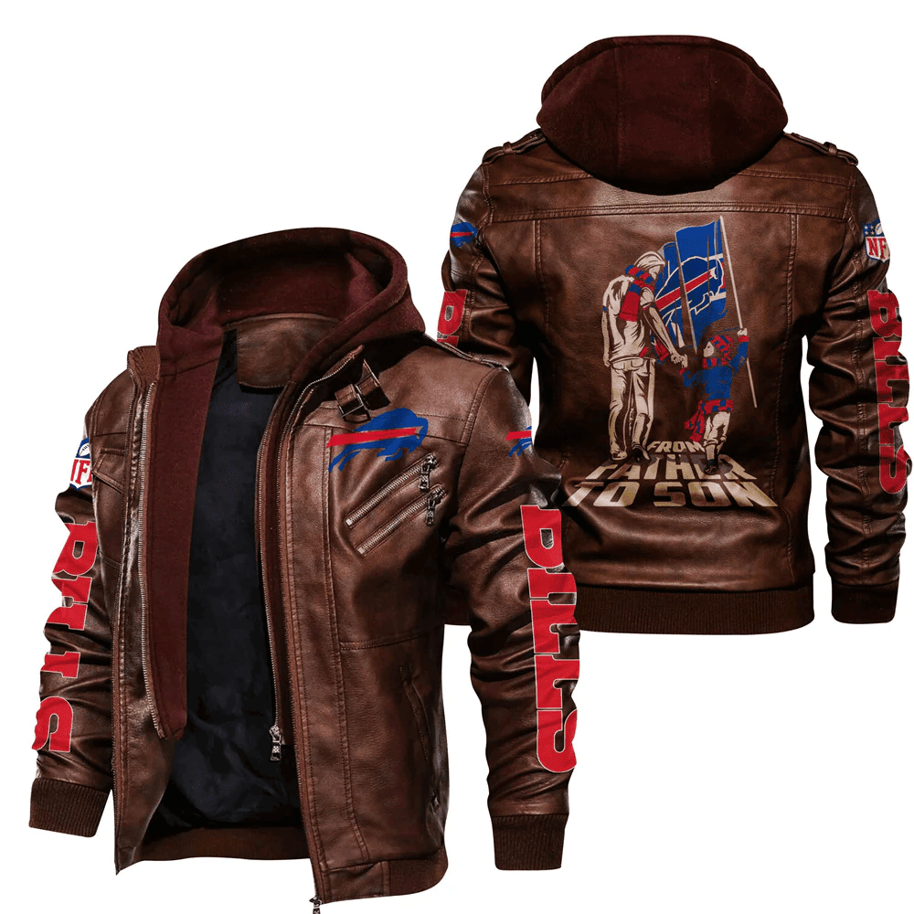 Buffalo Bills From Father to Son Zip Leather Jacket With Hood