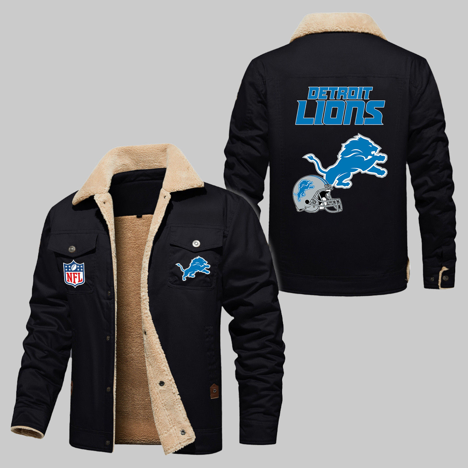 Detroit Lions NFL Team Logo Pride Helmet 2D Stand Collar Jacket