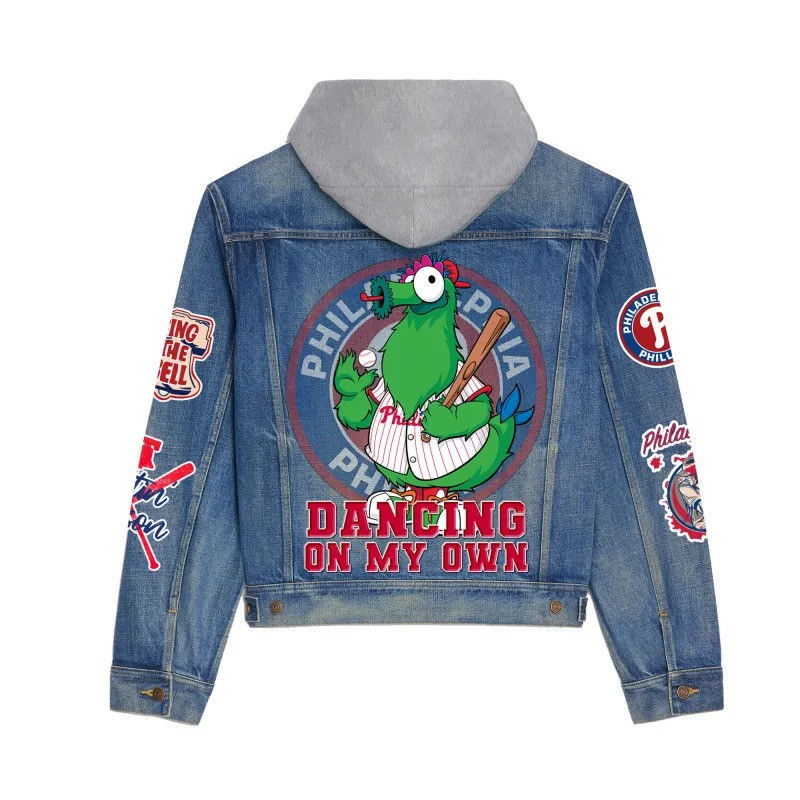 Thumbnail: Philadelphia Phillies MLB Team Logo Mascots 3D Hooded Denim Jacket