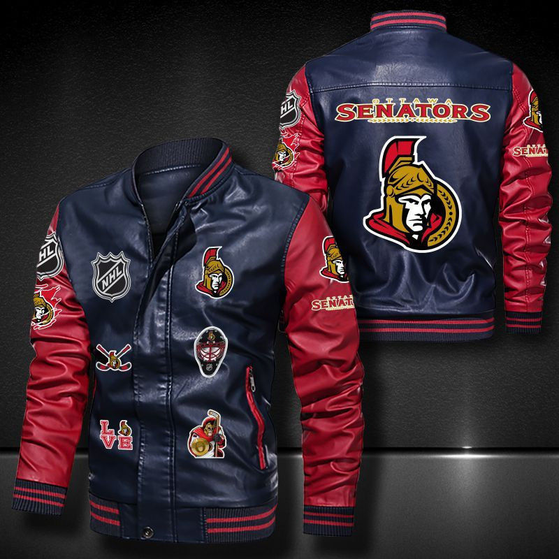 Thumbnail: Ottawa Senators Leather Varsity Jacket Bomber Coat