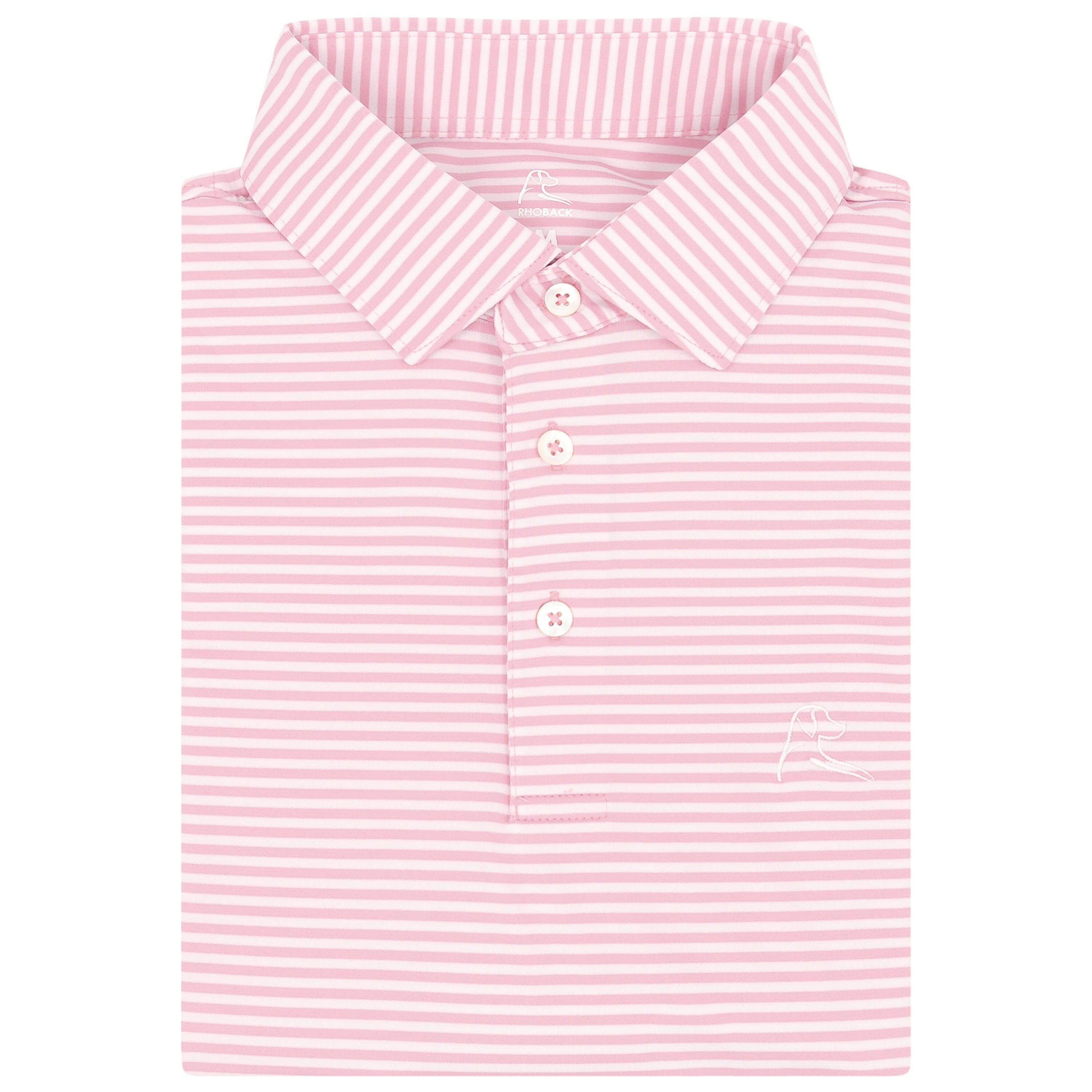 Rhoback The Birdie Stripe Short Sleeve Performance Polo - Lotus Pink/White