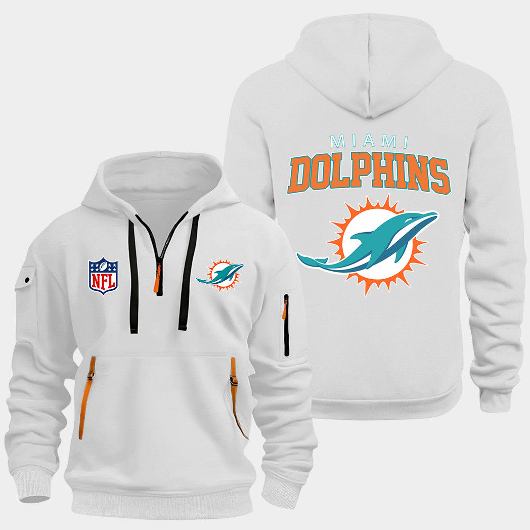 Miami Dolphins White Quarter Zip Hoodie