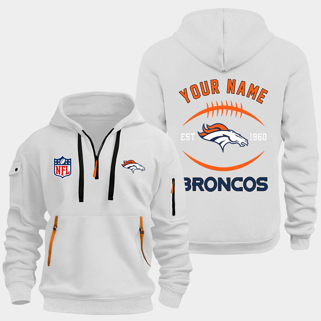 Denver Broncos White Quarter Zip Hoodie