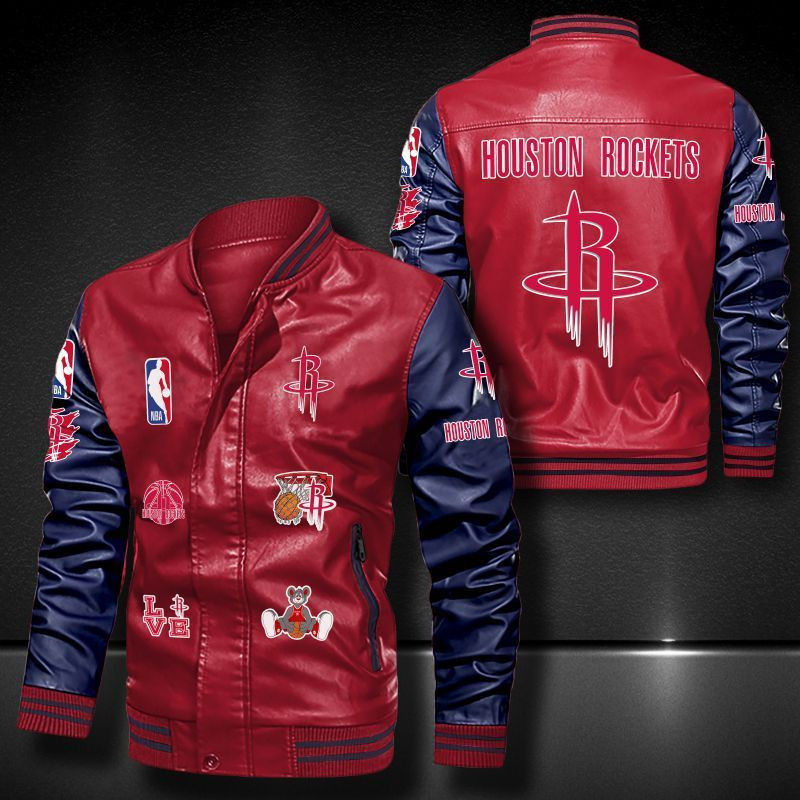 Thumbnail: Houston Rockets Leather Varsity Jacket Bomber Coat