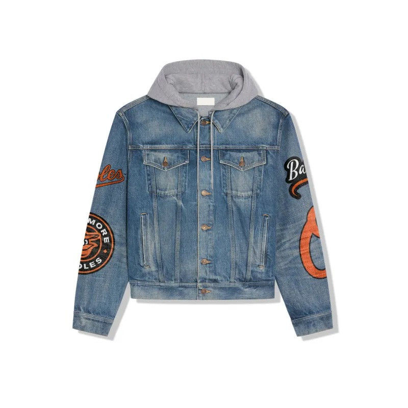 Thumbnail: Baltimore Orioles MLB Team Logo Mascots v2 3D Hooded Denim Jacket