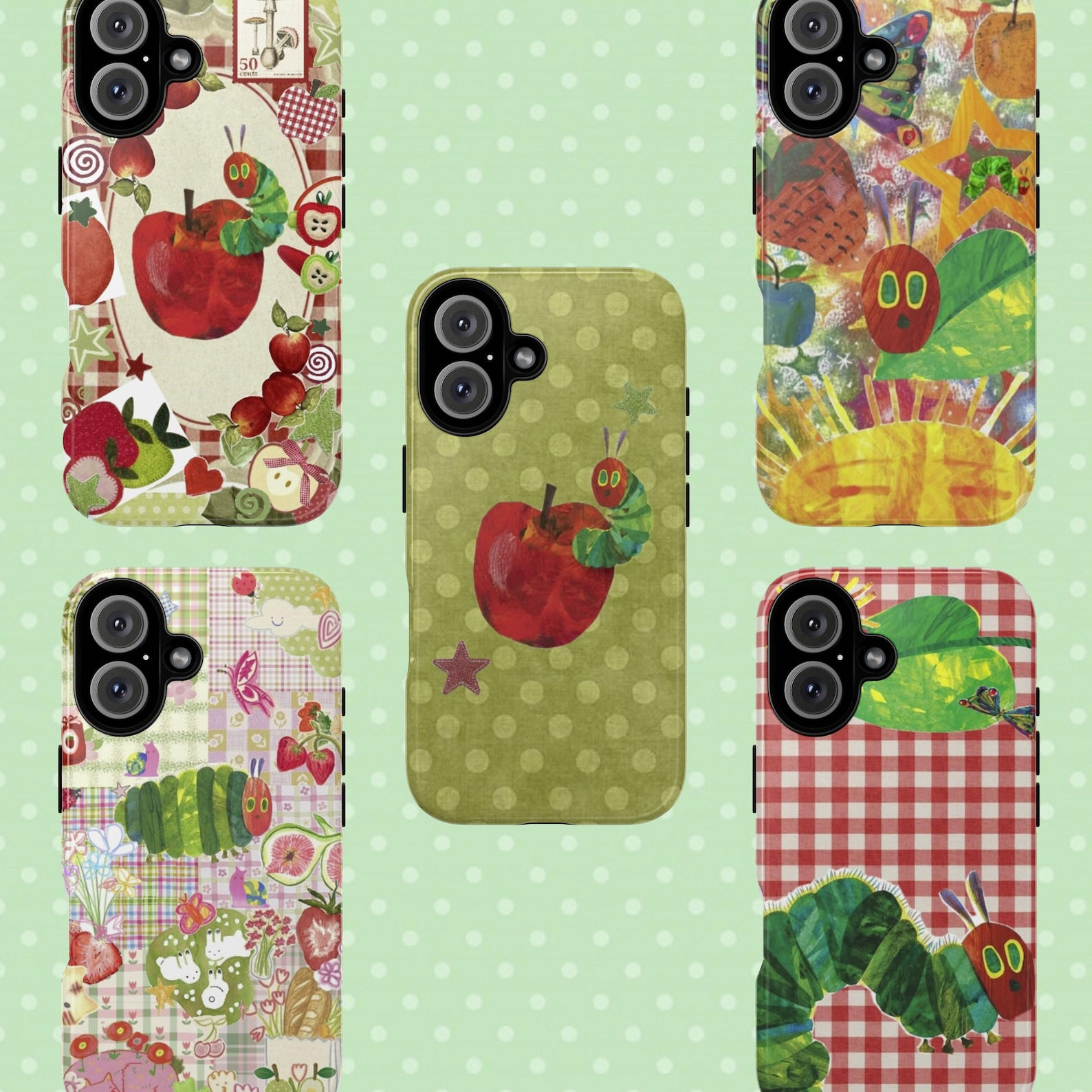 Apples Twee Phone Case Collection, Retro Patchwork Green Vintage Apples & Ladybu
