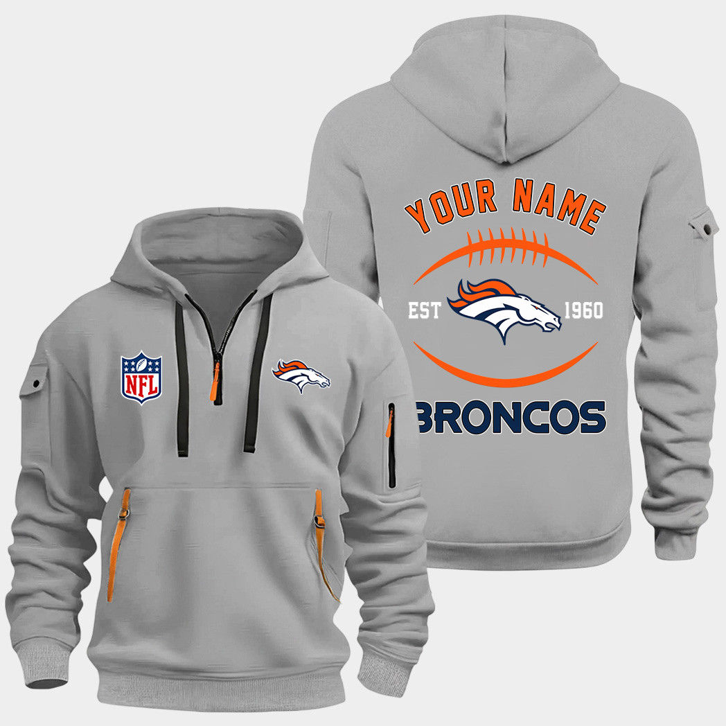 Denver Broncos Grey Quarter Zip Hoodie