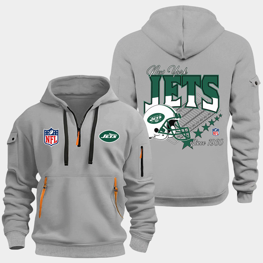 New York Jets Grey Quarter Zip Hoodie