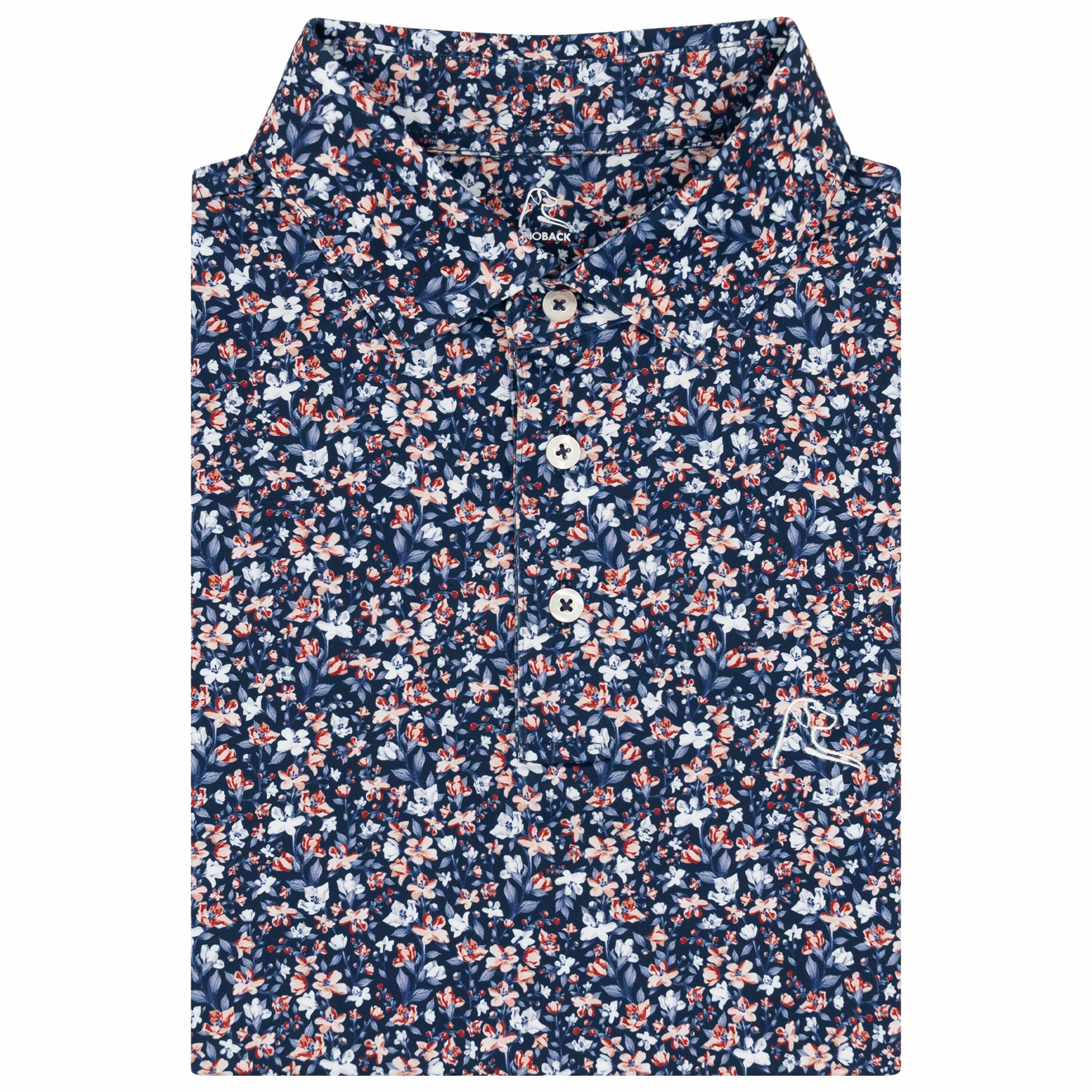 Rhoback The All American Floral Short Performance Polo - Fleet Navy/Flag Red