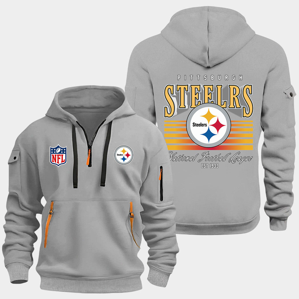Pittsburgh Steelers Grey Quarter Zip Hoodie
