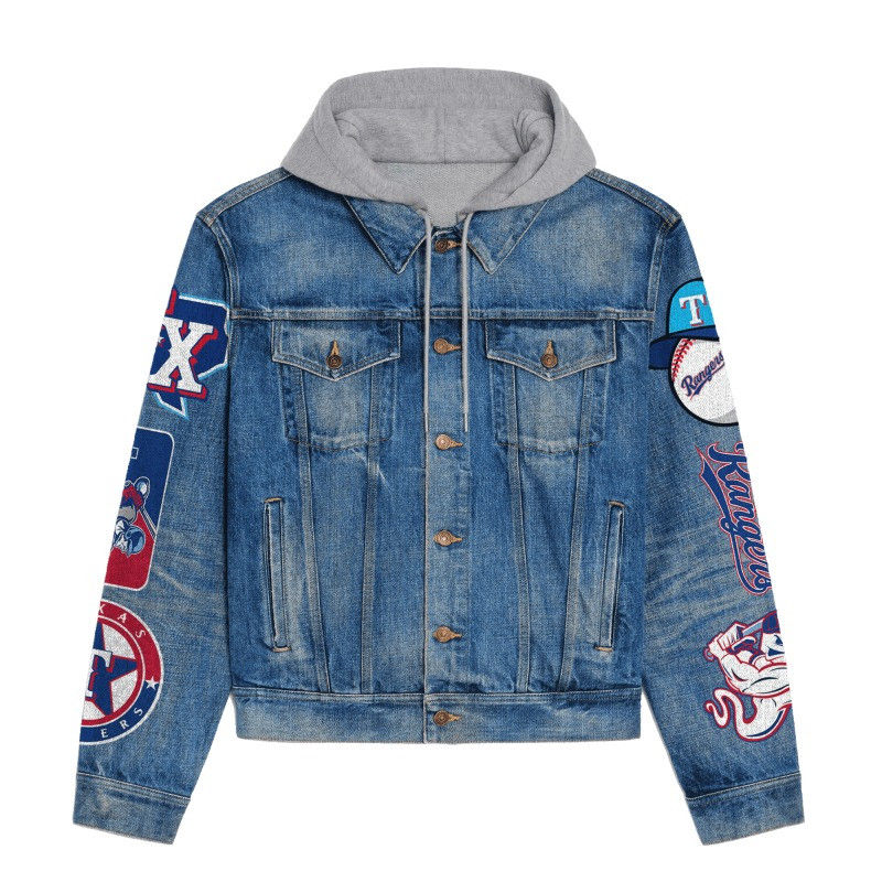 Thumbnail: Texas Rangers MLB Team Splash Logo 3D Hooded Denim Jacket