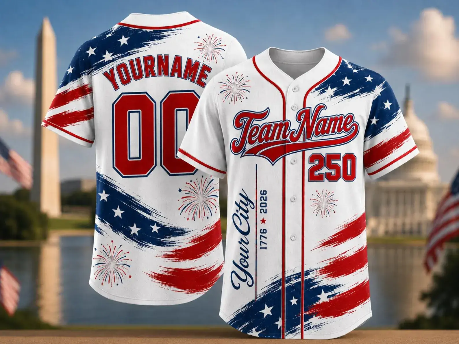 America 250 Baseball Jersey, Custom Team Shirt, 1776 2026 Patriotic Gift