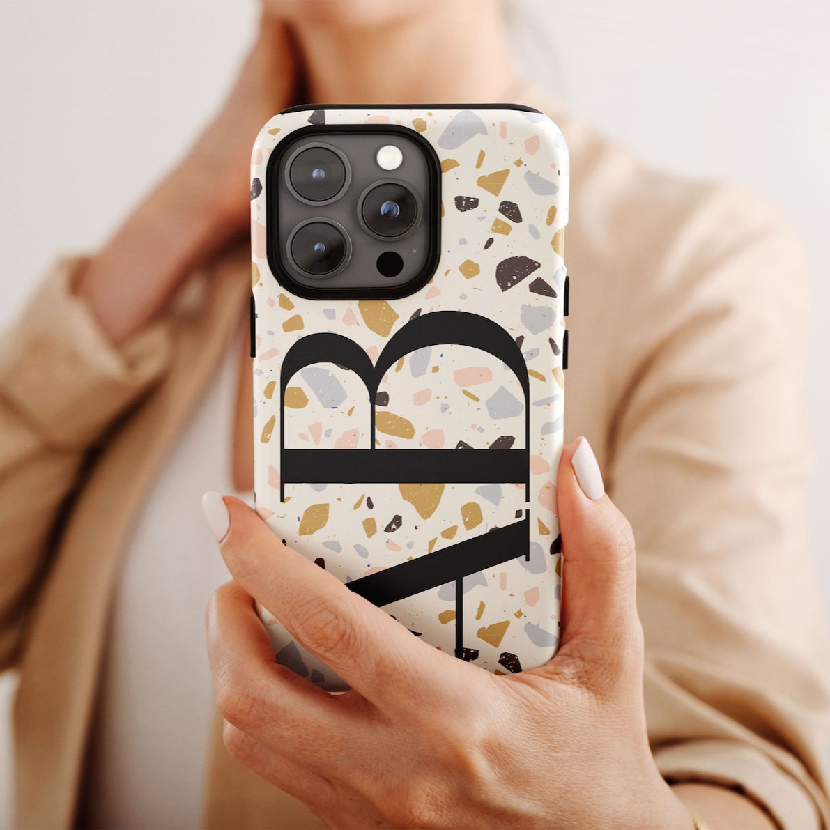 Terrazzo Monogram iPhone 14 Pro Case | Personalized Initials Phone Case | iPhone