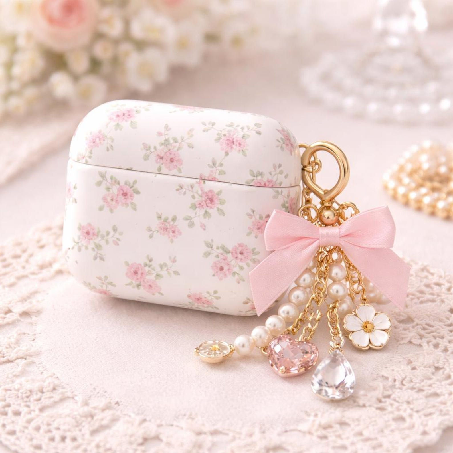 Loveshack Fancy Floral Rose Pink Airpods Case, Coquette Vibes Cover For Airpods