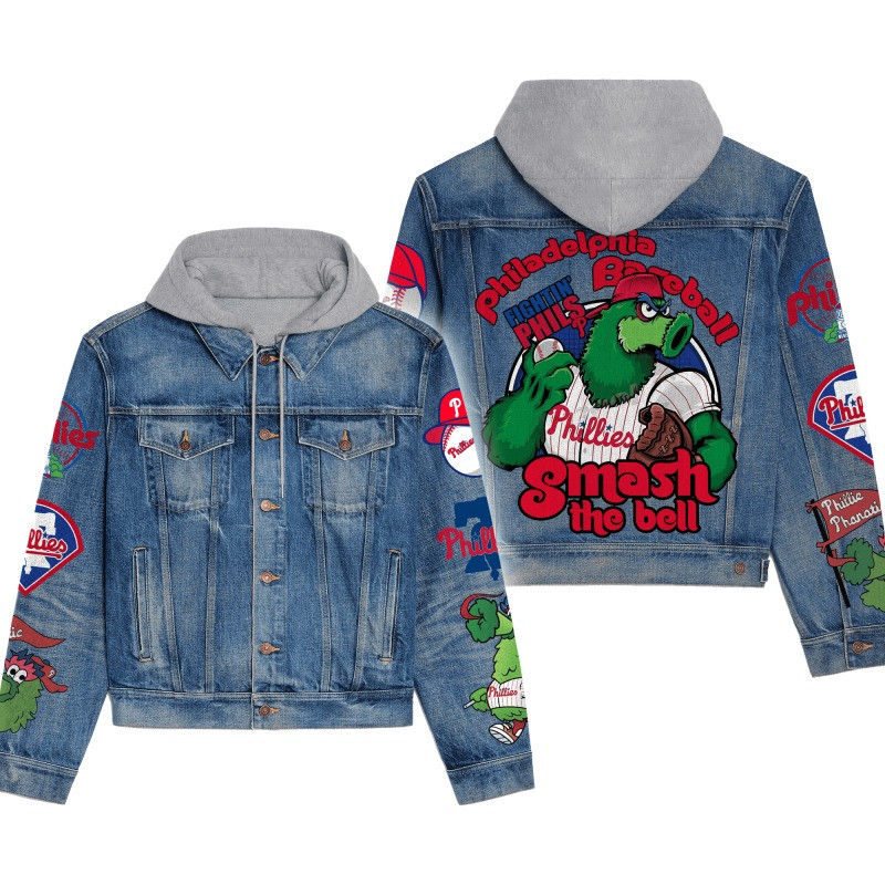 Philadelphia Phillies MLB Team Logo Mascots v2 3D Hooded Denim Jacket
