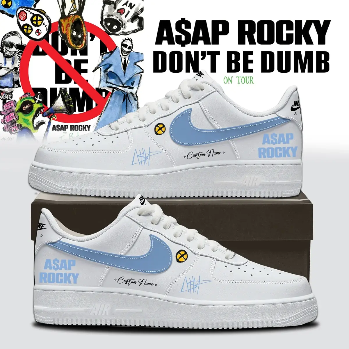 A$AP ROCKY 'DON'T BE DUMB WORLD TOUR' Custom Air Force 1 Sneakers V.2