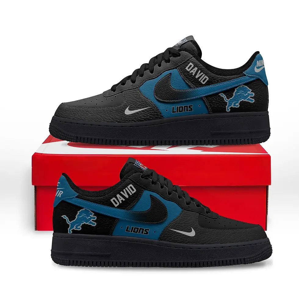 Thumbnail: Detroit Lions Premium NFL Black in Black Custom Air Force 1 Sneakers