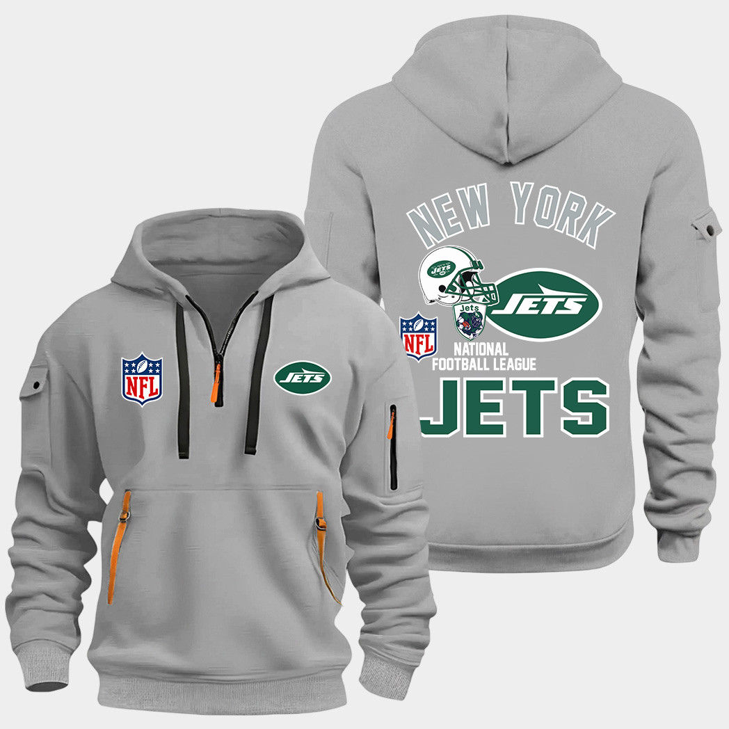 New York Jets Grey Quarter Zip Hoodie
