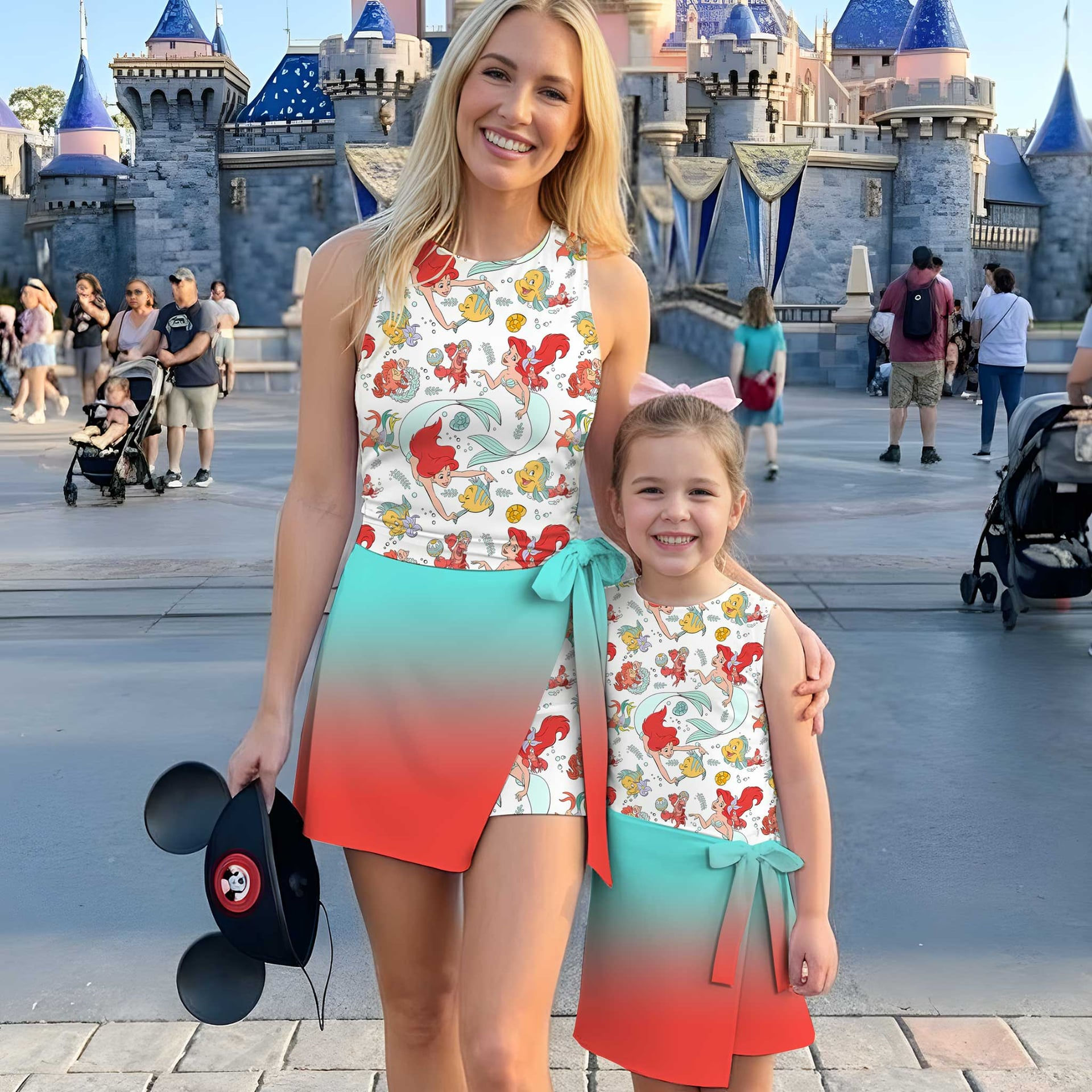 Girls Ariel Mermaid Outfit, Family Matching Tennis Dress Skirt