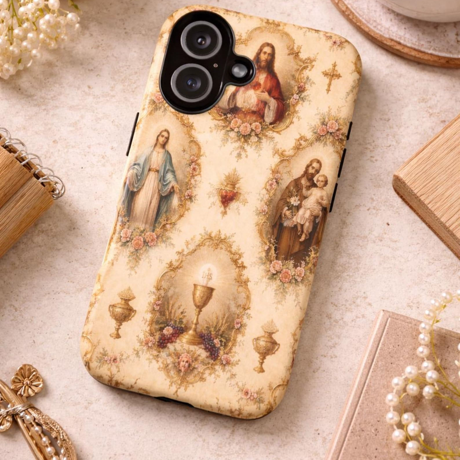 Vintage Religious Jesus Virgin Mary Phone Case, Christian Catholic Aesthetic Pho