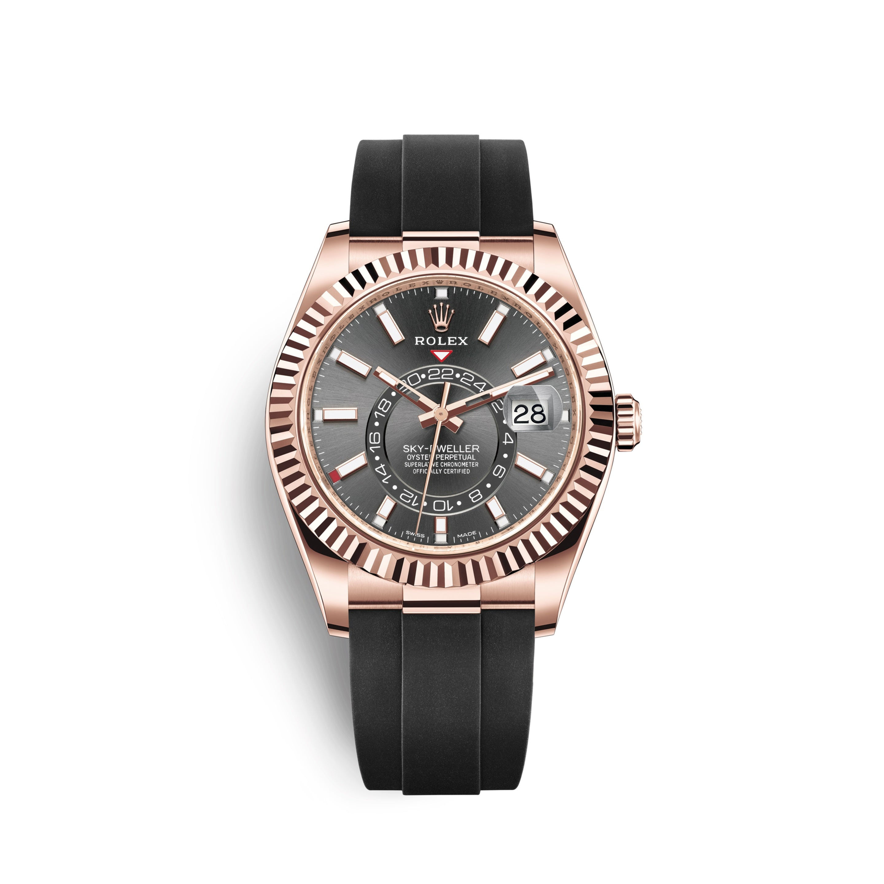 Rolex Sky-Dweller 42mm, 18k Everose Gold, Oysterflex Ref# 326235-0006