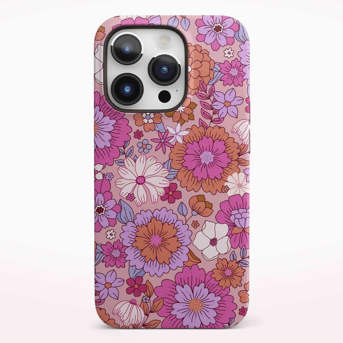 Pink Floral Phone Case Cute Pink iPhone 14 Pro Case, Boho iPhone 13 Case, Galaxy