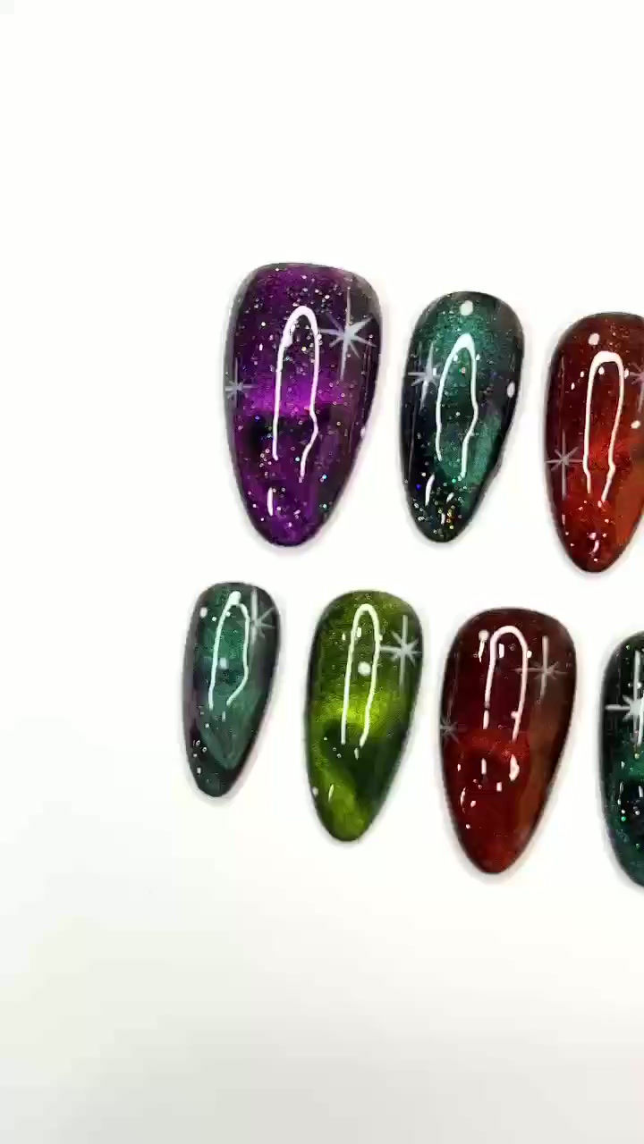 Thumbnail: Galaxy With Heart for Valentine Day in Almond Press On Nails, Cute Valentine