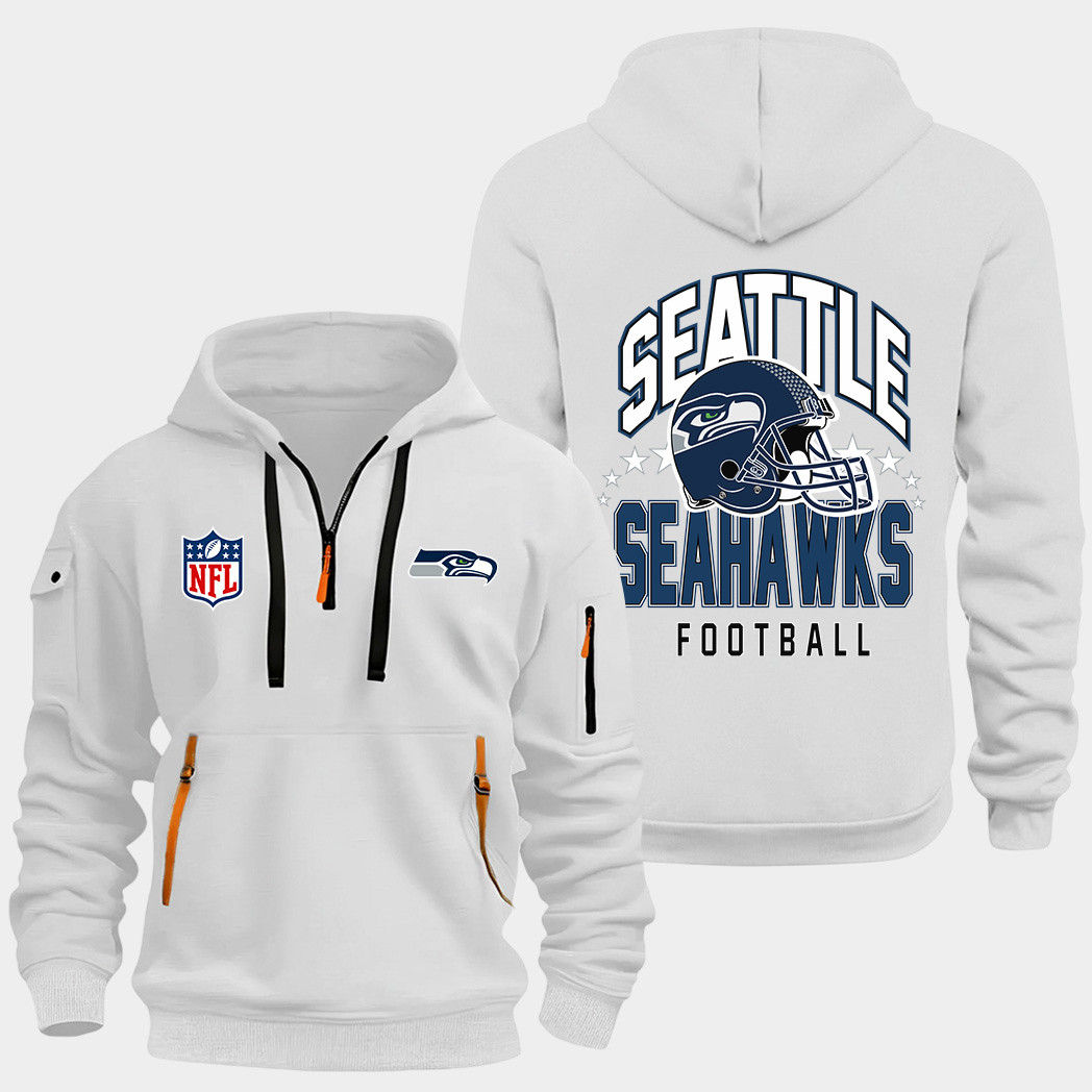 Seattle Seahawks White Quarter Zip Hoodie