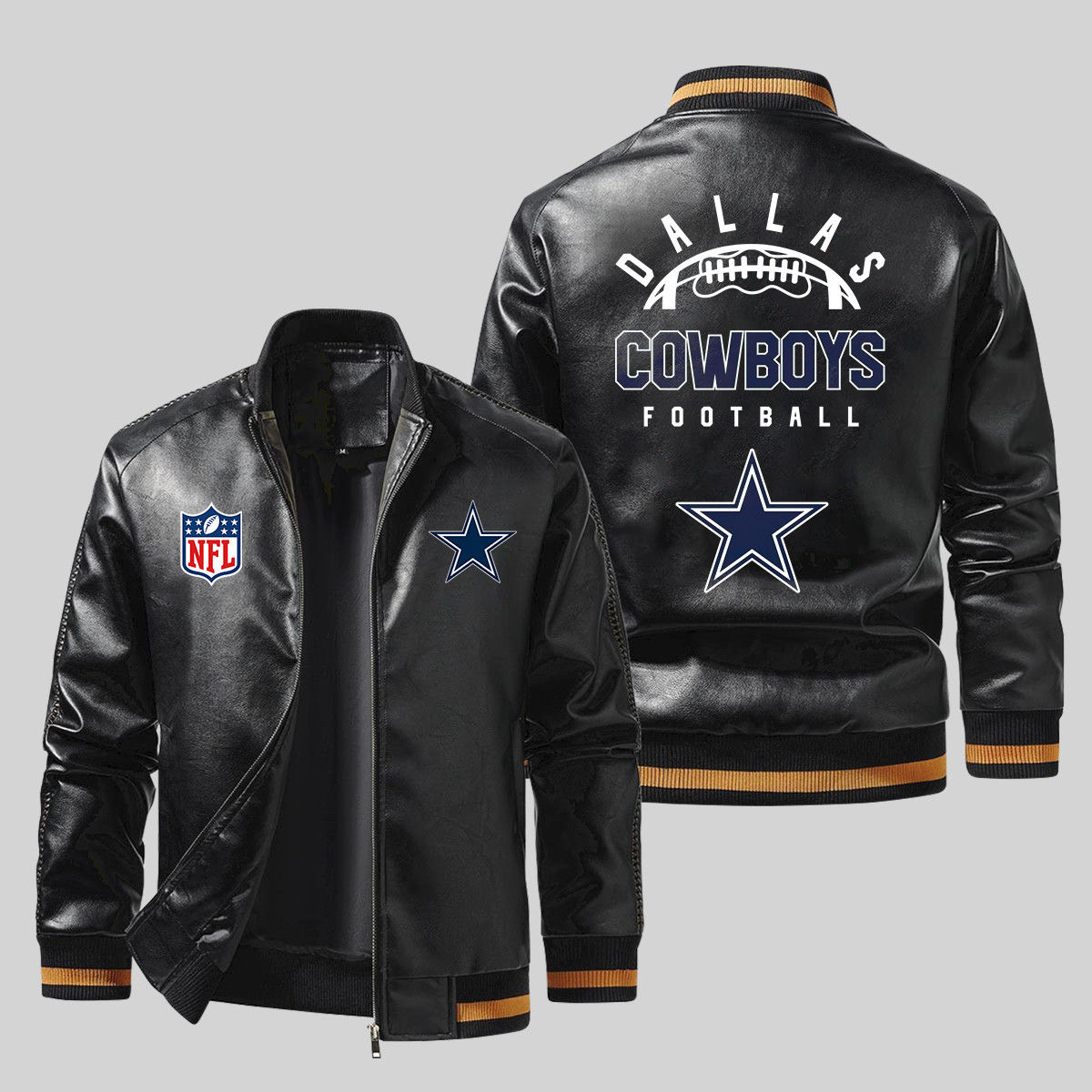 Dallas Cowboys NFL Team Logo American Football Pattern Black 2D Leather Bomber J