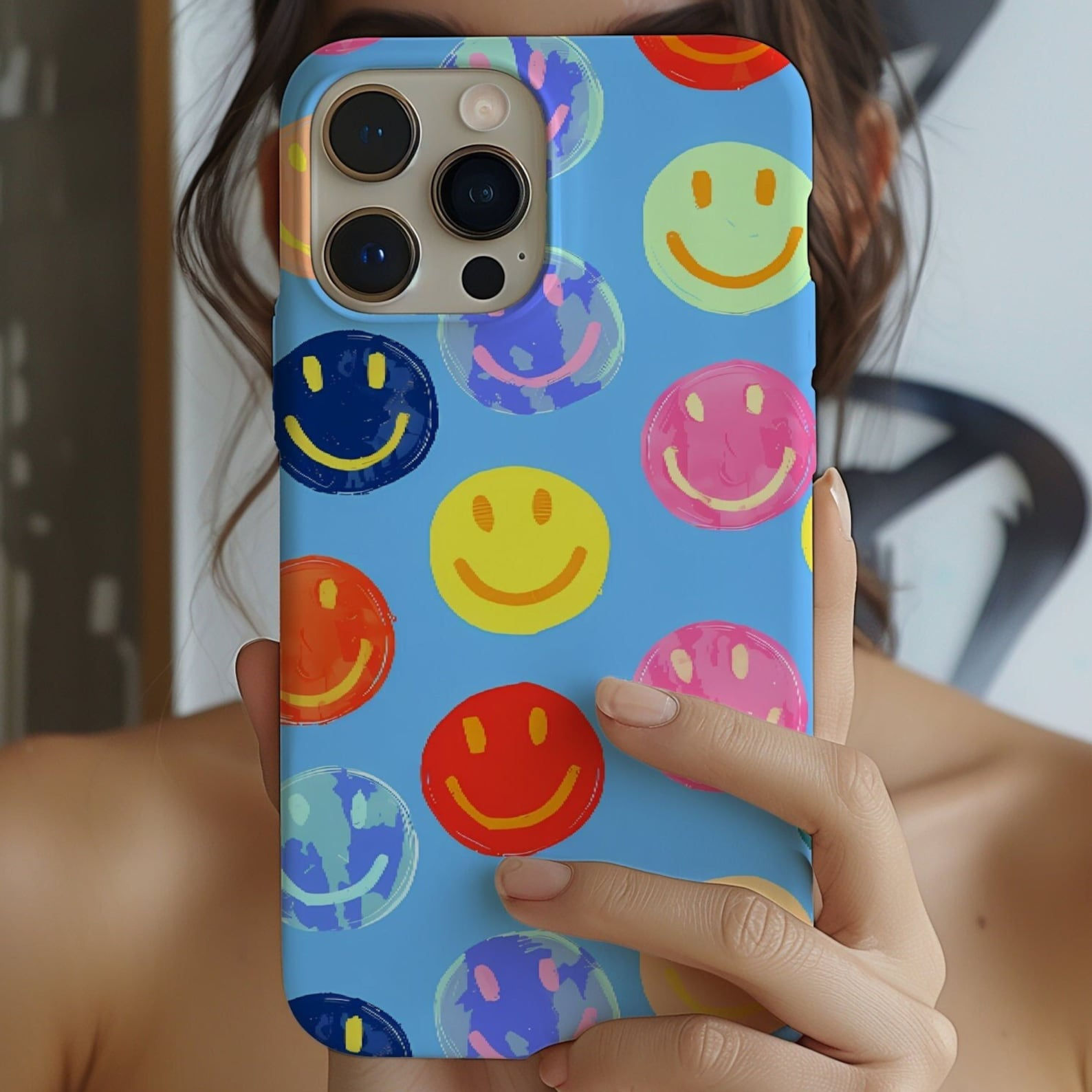 Colorful Retro Smiley Face Collage Phone Case, Cute Trendy Aesthetic, Fun Girly