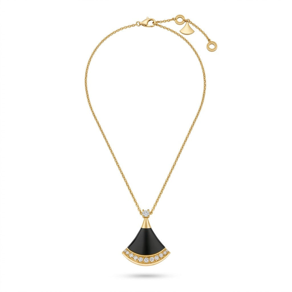 Divas' Dream Black Fan Pendant Necklace