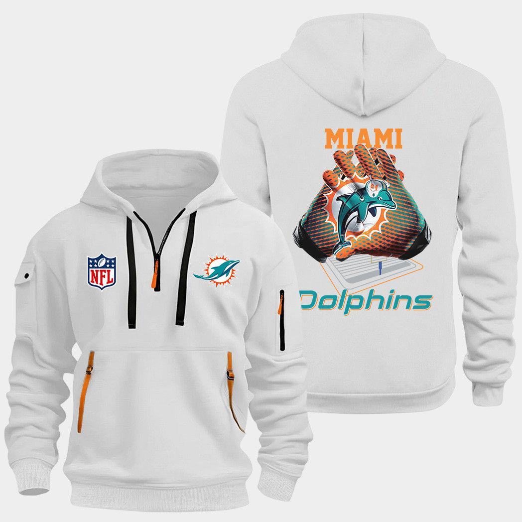 Miami Dolphins White Quarter Zip Hoodie