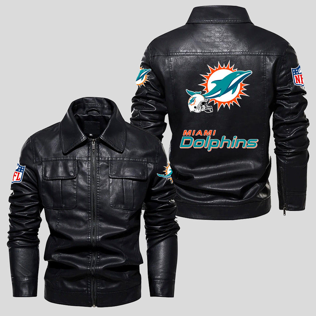 Miami Dolphins NFL Team Logo Pride Helmet Black 2D Motorcycle Leather Jacket