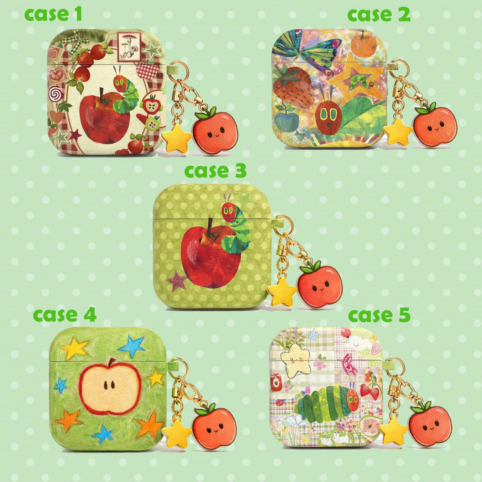 Apples Twee Airpod Case Collection, Retro Patchwork Green Vintage Apples & Fruit