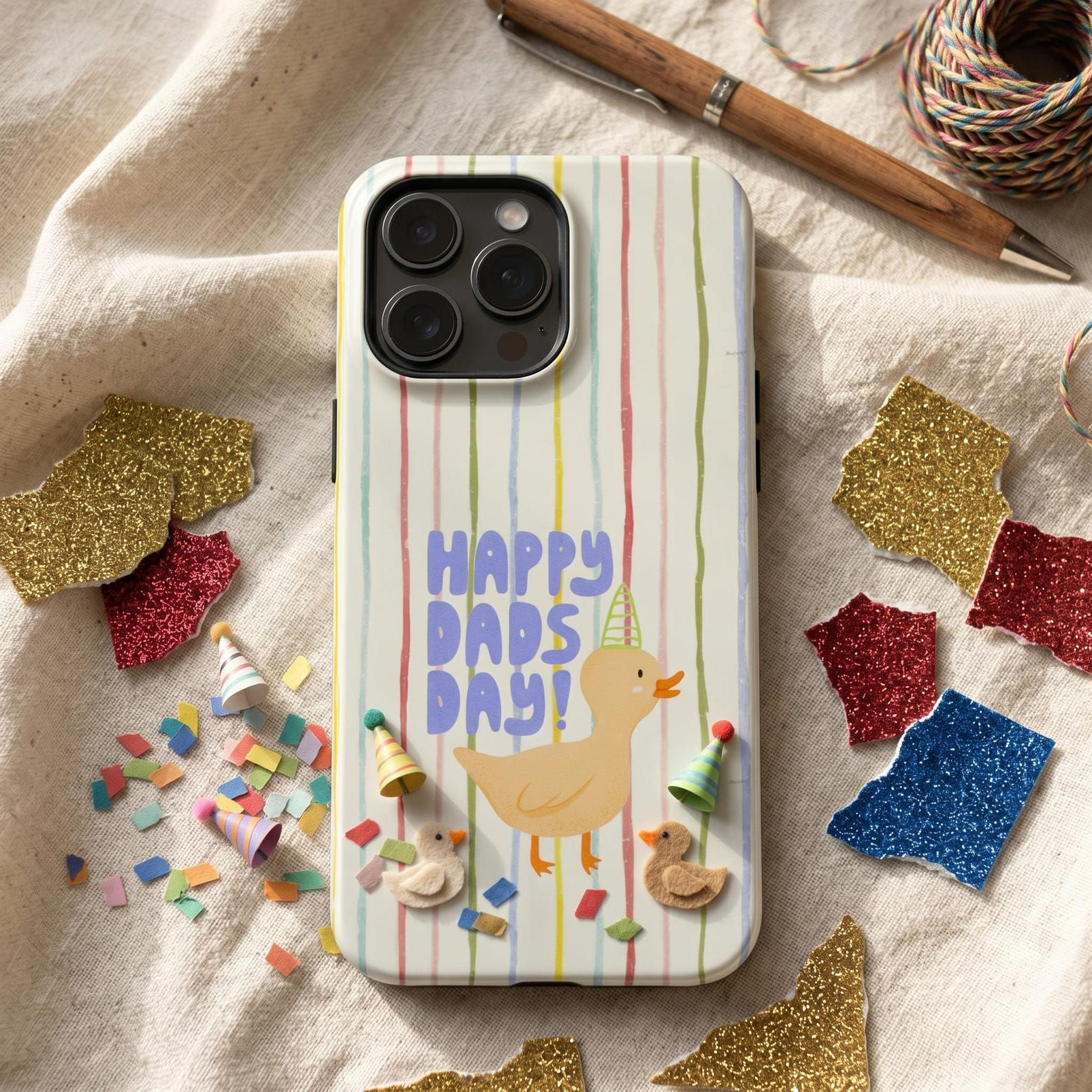 Happy Dads Day Phone Case, Cute Duck Birthday Phone Case, Rainbow Stripe Samsung