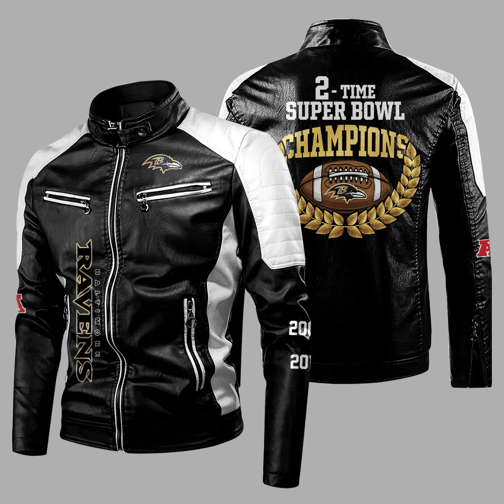 Baltimore Ravens NFL Time Super Bowl Champions City Design Unisex Leather Jacket