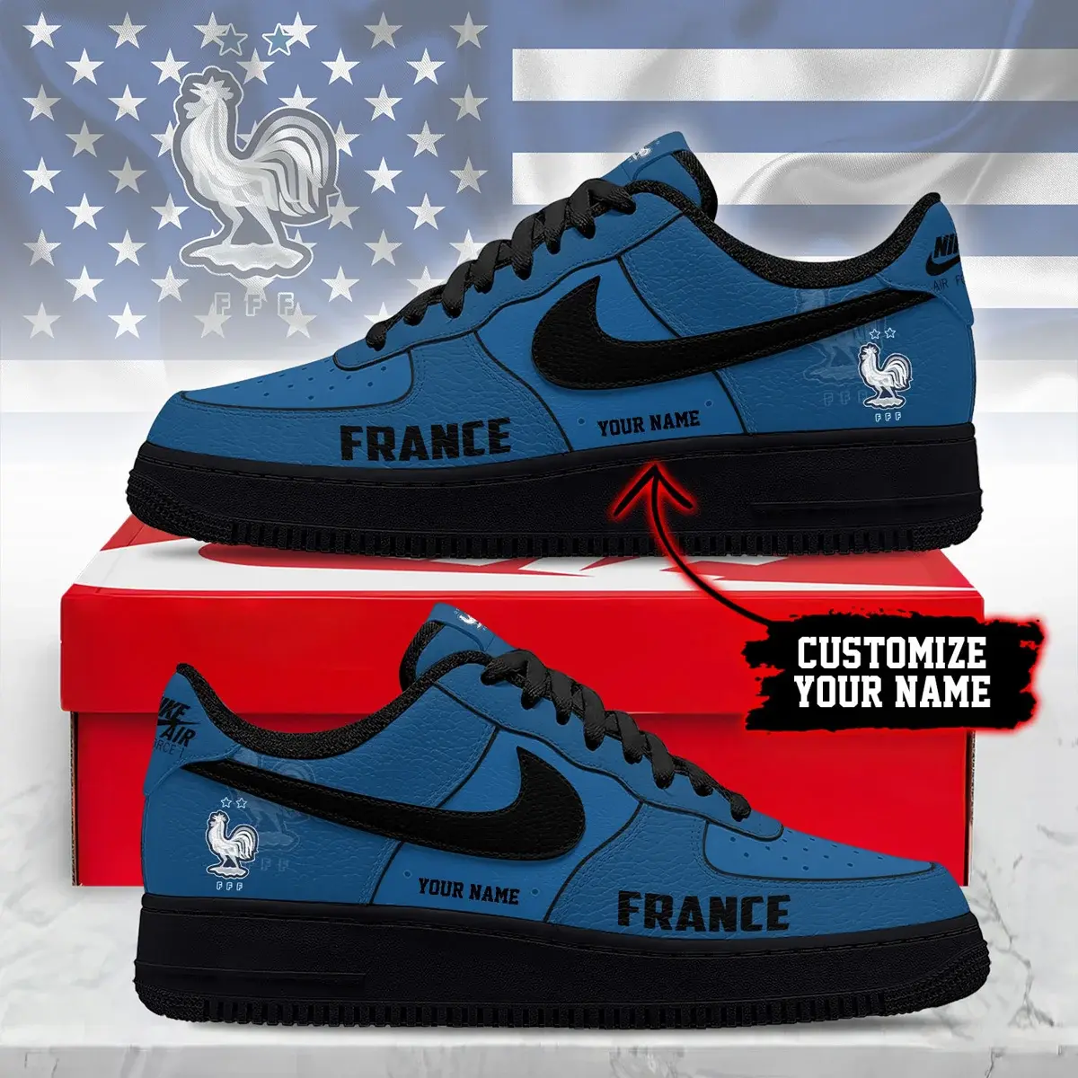 France Premium WC26 Soccer Fan Custom Air Force 1 - Air Jordan 1 Shoes Sneaker
