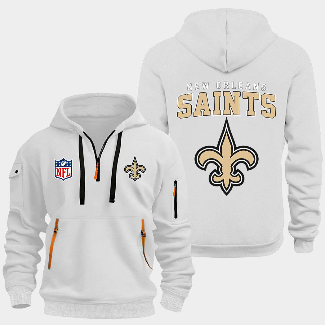 New Orleans Saints White Quarter Zip Hoodie