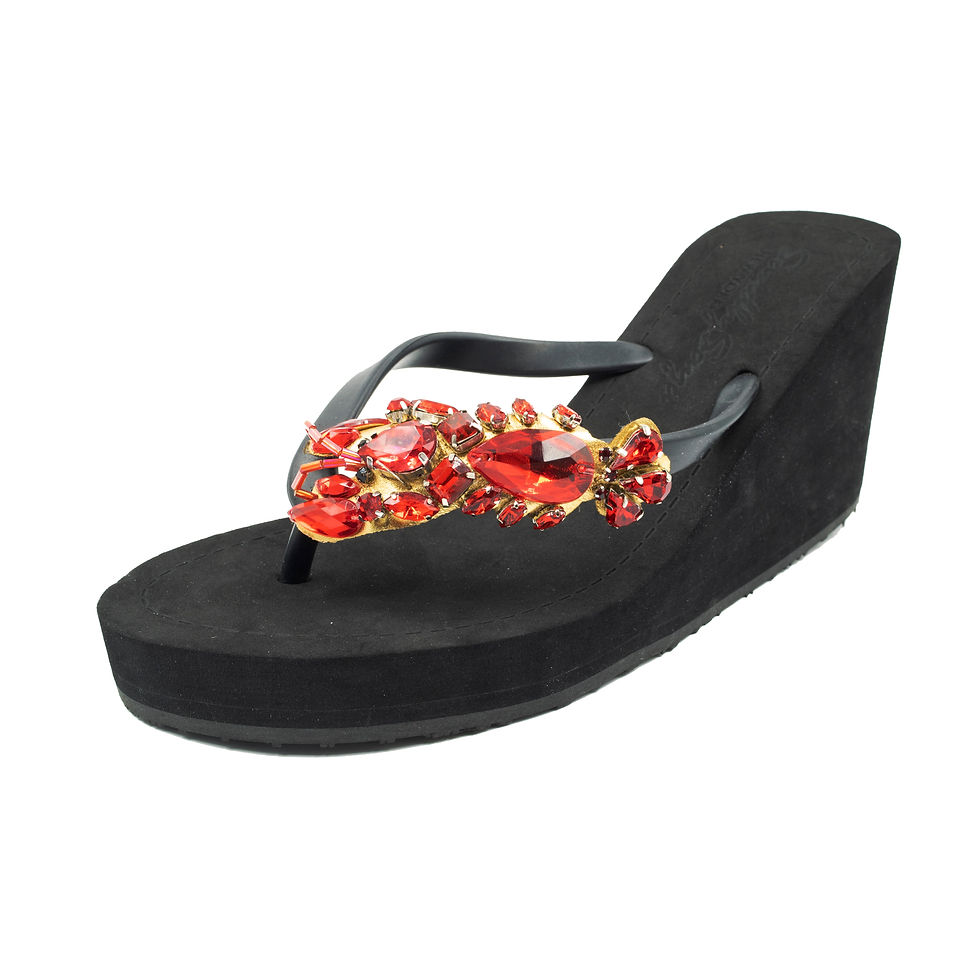 Thumbnail: Lobster - Red Crystal Stone Embellished Women's High Wedge Flip Flops Sandal