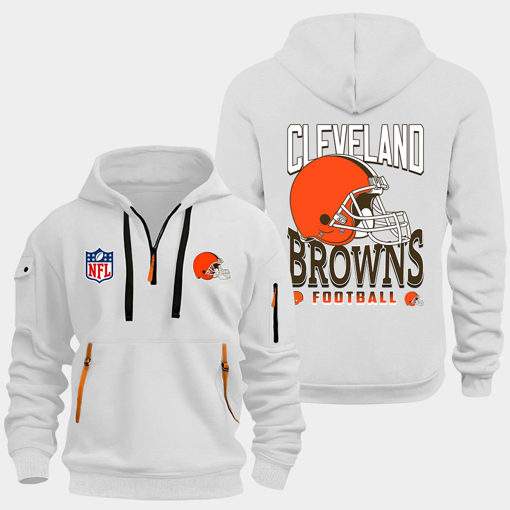 Cleveland Browns White Quarter Zip Hoodie