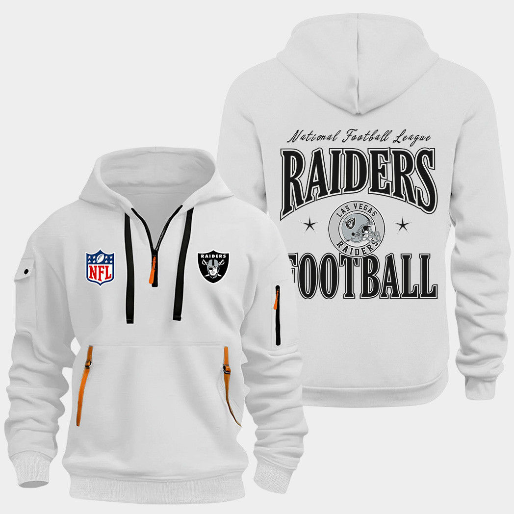 Las Vegas Raiders White Quarter Zip Hoodie