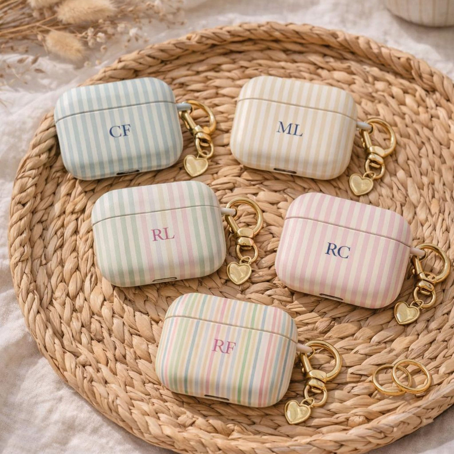 Personalized Monogram Airpod Case Stripes Initials, Name Custom Cover For Airpod