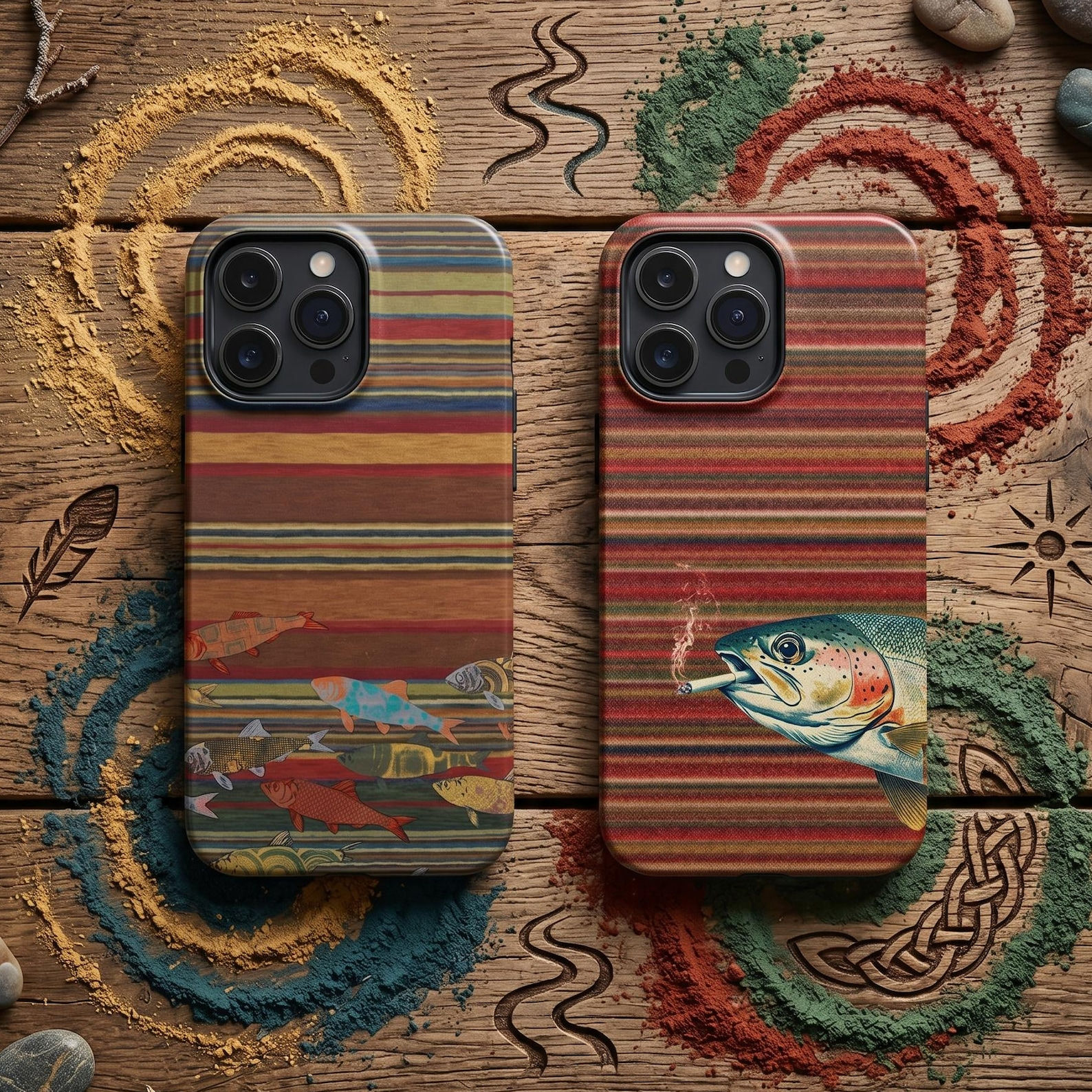Coastal Sardine Phone Case, Retro Mediterranean Fish Cover, Cute Ocean Waves Tou