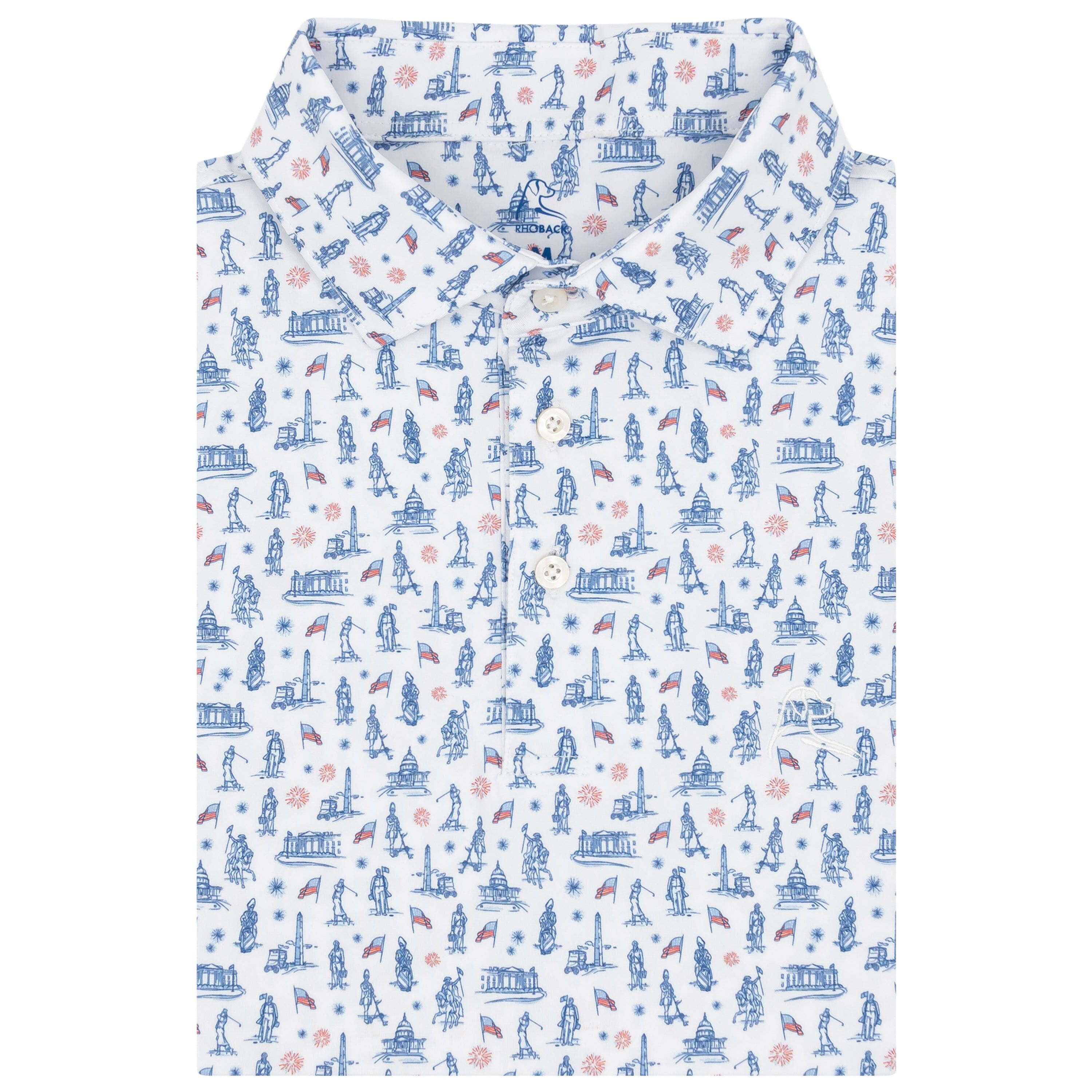 Rhoback The Scramble Of '76 Short Performance Polo - White/Short Stop Blue